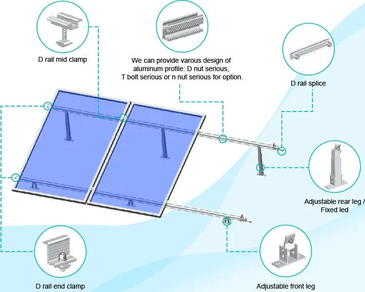 Adjustable Flat Roof Solar PV Mounting Bracket Solar Energy System Aluminum Racking